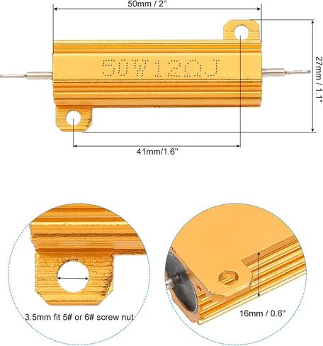 PATIKIL 50W 12 Ohm Aluminum Shell Resistor, 2 Pack Aluminum Housing Resistor Housed Case Wirewound Resistors Screw Tap Power Resistor 5% Tolerance, Golden in Saudi Arabia