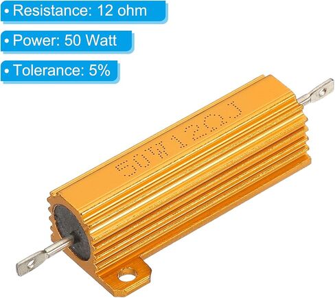 PATIKIL 50W 12 Ohm Aluminum Shell Resistor, 2 Pack Aluminum Housing Resistor Housed Case Wirewound Resistors Screw Tap Power Resistor 5% Tolerance, Golden in Saudi Arabia
