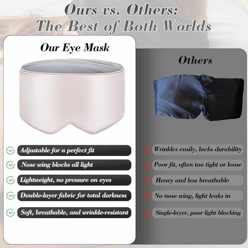 قناع نوم من حرير التوت 100% مع جناح أنف، قناع عين ناعم ومريح يحجب الضوء مع حزام قابل للتعديل، معصوب العينين للرجال والنساء، للسفر (أسود) in Kuwait