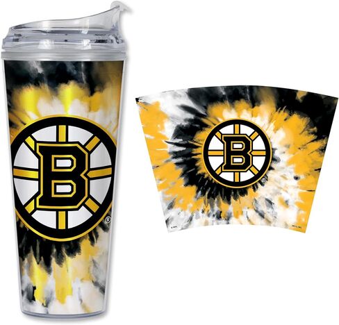 ريكو إندستريز NHL Hockey Tampa Bay Lightning Team Color Tie Dye 24oz بهلوان أكريليك معدني مع غطاء مفصلي، بهلوان جدار مزدوج مرخص رسميًا مع قش in Saudi Arabia