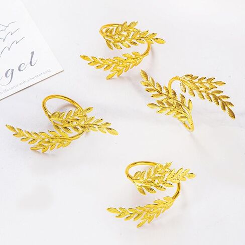 Wheat Napkin Rings Set of 6 Leaves Serviette Buckles Napkin Holder for Dinner, Thanksgiving Parties, Autumn Harvest Wedding Party, Dining Table Decorations Gold in Saudi Arabia