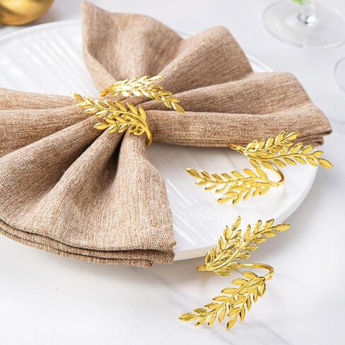 Wheat Napkin Rings Set of 6 Leaves Serviette Buckles Napkin Holder for Dinner, Thanksgiving Parties, Autumn Harvest Wedding Party, Dining Table Decorations Gold in Saudi Arabia