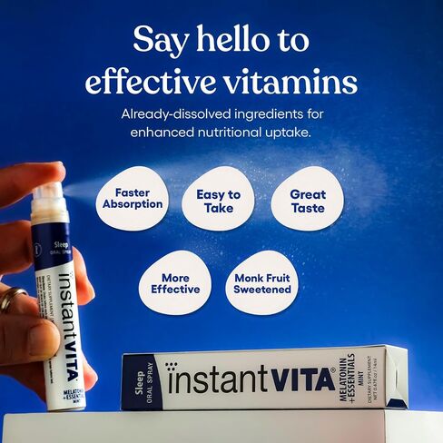 مكمل النوم Instantvita - الميلاتونين + رذاذ الفم الأساسي لامتصاص أسرع، كمية تكفي لمدة شهر واحد، نكهة النعناع، ​​0.47 أونصة سائلة in Saudi Arabia