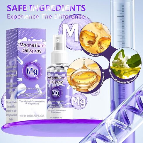 بخاخ زيت المغنيسيوم، بخاخ مغنيسيوم عضوي 100%، زيت مغنيسيوم نقي سريع الامتصاص، بخاخ زيت كلوريد المغنيسيوم للأقدام والجسم، يغذي البشرة ويعزز النوم (60 مل) in Saudi Arabia