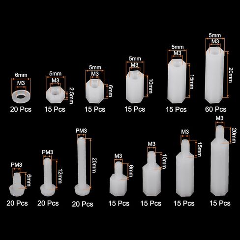 MECCANIXITY 260 قطعة M3 مجموعة مواجهات نايلون، ذكر أنثى نايلون سداسية فاصل مواجهات مسامير صواميل مجموعة متنوعة للوحة PCB الأم RC FPV بدون طيار كوادكوبتر، أبيض in Saudi Arabia