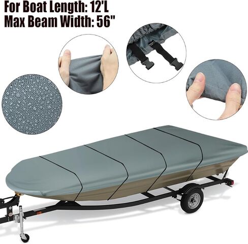 Jon Boat Cover,12ft 600D Heavy Duty Trailerable Jon Boat Cover,Waterproof Sun Protection Jon Boat Cover with Strap System,Fits 12ft Jon Boat Beam Width up to 56 inch,Grey in Saudi Arabia