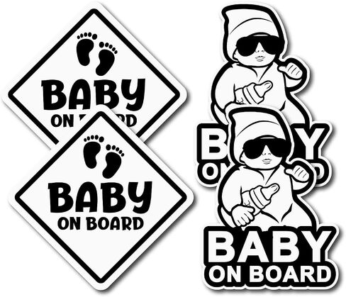 InnovativeStencils Innovative Stencils Baby On Board Decals Stickers Signs for Car - 4 Pack - 5 x 5 - 6 Year Outdoor Durability (White) in Saudi Arabia