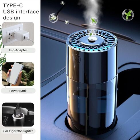 Intelligent Car Air Freshener, USB Plug-in Car Fragrance Air humidifier, Adjustable Concentration & 360° Surround Air Freshener Spray Humidification, 7-Color Atmosphere Light, 300ML Large Capacity in Saudi Arabia