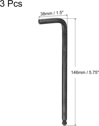uxcell 3pcs 6mm Ball End Hex Key Wrench, Metric L Shaped Long Arm CR-V Repairing Tool for Bikes Furniture Repair, Black in Saudi Arabia
