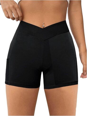 SOLY HUX Women's High Waist Biker Shorts Workout Running Yoga Casual Shorts with Pocket in Saudi Arabia