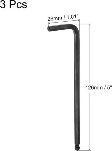 uxcell 3pcs 6mm Ball End Hex Key Wrench, Metric L Shaped Long Arm CR-V Repairing Tool for Bikes Furniture Repair, Black in Saudi Arabia