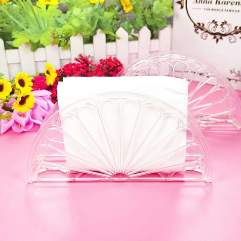 PRETYZOOM 10pcs Plastic Napkin Holder Clear Fan Design Tissue Dispenser Freestanding Tissue Organizer Cocktail Napkin Holder Stand For Kitchen in Saudi Arabia