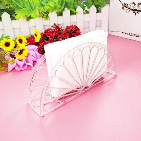 PRETYZOOM 10pcs Plastic Napkin Holder Clear Fan Design Tissue Dispenser Freestanding Tissue Organizer Cocktail Napkin Holder Stand For Kitchen in Saudi Arabia