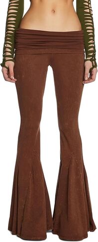 Dolls Kill Dew Morning Flare Pants by Current Mood – Ruched Jersey, Foldover Waistline, Low Rise Fit with Flared Leg in Kuwait