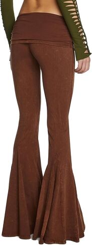 Dolls Kill Dew Morning Flare Pants by Current Mood – Ruched Jersey, Foldover Waistline, Low Rise Fit with Flared Leg in Kuwait