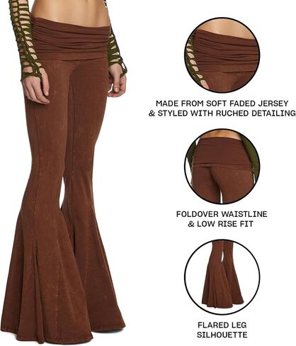 Dolls Kill Dew Morning Flare Pants by Current Mood – Ruched Jersey, Foldover Waistline, Low Rise Fit with Flared Leg in Kuwait