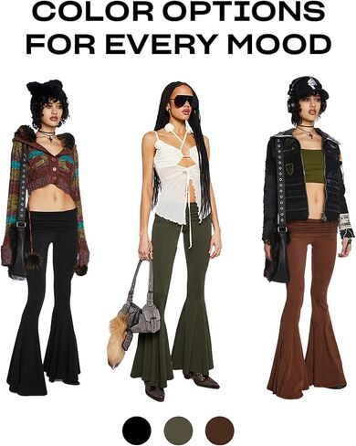 Dolls Kill Dew Morning Flare Pants by Current Mood – Ruched Jersey, Foldover Waistline, Low Rise Fit with Flared Leg in Kuwait