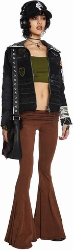 Dolls Kill Dew Morning Flare Pants by Current Mood – Ruched Jersey, Foldover Waistline, Low Rise Fit with Flared Leg in Kuwait