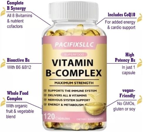 Vitamin B-Complex for Men and Women Delivers All B Vitamins Supports The Immune System Metabolism and The Nervous system120 Capsules. in Saudi Arabia