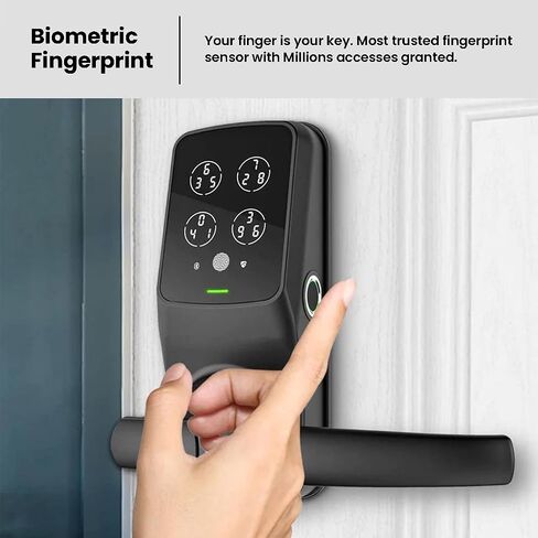 Lockly Secure Pro, Wi-Fi Smart Lock, Keyless Entry Door Lock, PIN Genie® Keypad, 3D Biometric Fingerprint Sensor, Voice Control, Auto Lock - Matte Black (PGD628WMB) - Latch Edition in Saudi Arabia