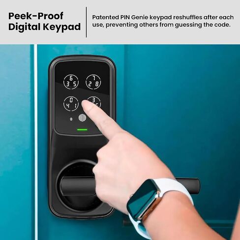 Lockly Secure Pro, Wi-Fi Smart Lock, Keyless Entry Door Lock, PIN Genie® Keypad, 3D Biometric Fingerprint Sensor, Voice Control, Auto Lock - Matte Black (PGD628WMB) - Latch Edition in Saudi Arabia