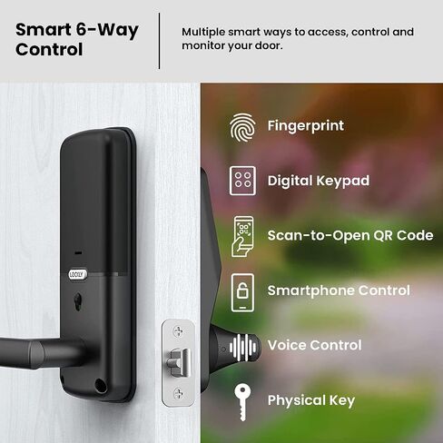 Lockly Secure Pro, Wi-Fi Smart Lock, Keyless Entry Door Lock, PIN Genie® Keypad, 3D Biometric Fingerprint Sensor, Voice Control, Auto Lock - Matte Black (PGD628WMB) - Latch Edition in Saudi Arabia