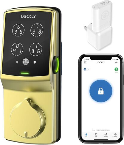 Lockly Secure Pro، قفل ذكي Wi-Fi، قفل باب دخول بدون مفتاح، لوحة مفاتيح PIN Genie®، مستشعر بصمات الأصابع البيومترية ثلاثي الأبعاد، التحكم الصوتي، قفل تلقائي - أسود غير لامع (PGD628WMB) - إصدار مزلاج in Kuwait