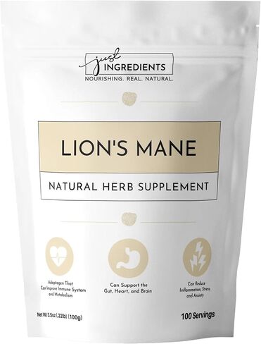 JUST INGREDIENTS Organic Lion’s Mane Powder | 100 Servings | 100% Organic & Vegan Supplement | Supports Digestive Health, Cognitive Function & Rich in Antioxidants | No Artificial Additives in Saudi Arabia
