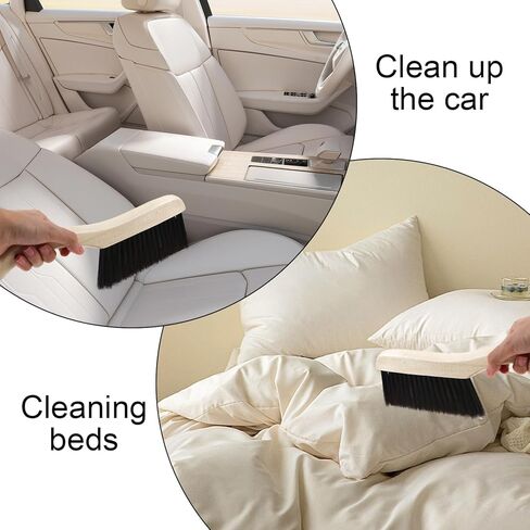 3 قطع من مكنسة الخفق الخشبية فرشاة الغبار مع مقبض خشبي مكنسة يدوية فرشاة ذات شعيرات ناعمة لسرير العداد ومدفأة السيارة المنزلية باللون البني in Kuwait