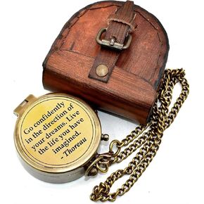 Rimsha Brass Chain Compass Pandent Nautical Quote Go Confidently Engraved Gifts for Loved Ones, Compass Necklace with Lightweight and Portable Brass for Men Chain Camping Hunting Outdoor Activities