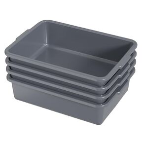 13 L Plastic Utility Bus Tubs, Restaurant Commercial Bus Boxes, Gray, 4 Packs