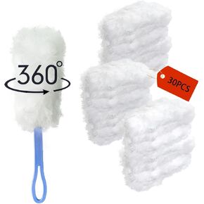 Disposable Duster Refills, Heavy Duty Dusters Refills &1 Handle, Duster Refill Compatible with Swiffer Duster, Multi Surface 360 Degree Dusters for Cleaning (1 Short Handle +30 Refills)