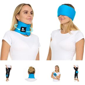 FOMI Premium Hot Cold Multi Function Solid Gel Ice Pack | Neck, Forehead, Eye, Wrist, Knee, Shin Cool Compress | Adjustable Wrap for Stiff Neck, Migraine, Headache, Meniscus, Carpel Tunnel Pain Relief