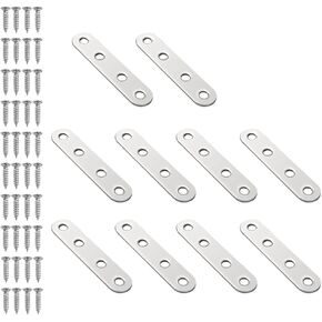 GSHLLO 10 Pcs Flat Straight Brace Brackets Metal Joining Plates Connectors Fixing Bracket Connector Straight Corner Braces with 40 Screws