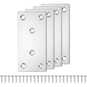 uxcell 4 Set Flat Repair Plates, 2 x 4 Inch Stainless Steel Flat Straight Brace Bracket Mending Joining Plates with Screws for Fixing Wooden Furniture Corner, Silver