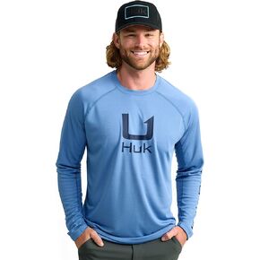 HUK Men's Kc Scott Patterned Icon Crew, Performance Long Sleeve Fishing Shirt