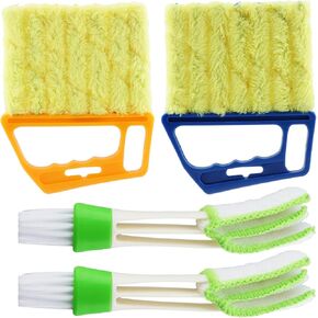 Window Blind Cleaner Duster Tool Set, 2 pcs 7-Finger Duster + 2 pcs Double-Headed Dusting Tools Groove Gap Cleaning Tools for Shutters, Air Conditioner, Car Vents(multicolor)