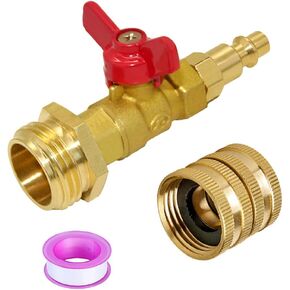 Joywayus Brass Winterize Blowout Adapter Kit 1/4" Male Quick Connect to 3/4" Male GHT Thread with Ball Valve and 3/4" GHT Female Fitting