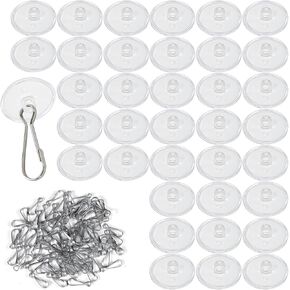 100 PCS Self Adhesive Ceiling Hooks Small Transparent Reusable Waterproof Disc Sticker Hanger Round Suction Sticky Ceiling Hooks Removable Wall Hanger for Festival Wedding Birthday Party Decorations