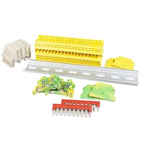 ICI Dinkle DIN Rail Terminal Block Kit #2 Yellow 20 DK4N-YW 10 AWG Gauge 30A 600V Ground DK4N-PE Jumper DSS4N-10P End Covers End Brackets