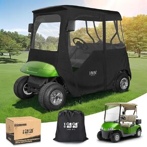 10L0L 600D Golf Cart Enclosure 2 Passenger for EZGO TXT RXV, Waterproof Driving Enclosure Cover with Side Mirror Opening/Transparent Tail Light Panel/Smooth Zipper/4-Sided Clear Windows- Roof 59''