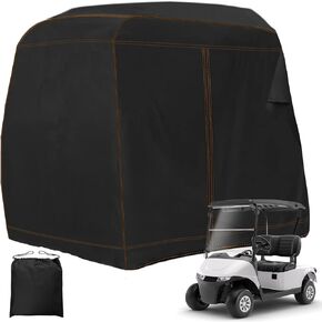 420D Golf Cart Cover 2 Passengers Heavy Duty Cover Waterproof Windproof Dustproof Universal Compatible with EZGO, Club Car, Yamaha, Golf Cart Rain Cover with Storage Bag