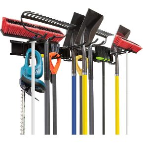 Tool Storage Rack, 8 Piece Garage Organizer, Metal, Wall mounted, Holder for Broom, Mop, Rake Shovel & Tools, By RaxGo