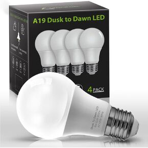 LOHAS Red Green Light Bulbs Outdoor, Christmas Dusk to Dawn Sensor A19 Porch Lights 40W Equivalent, 6W Red Green Colored Light Bulb, Auto-On/Off E26 Base for Party Wedding Porch Patio Backyard, 4-Pack