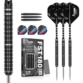 Formula Sports 90% Tungsten Darts Metal Tip Set 21g/22g/23g/24g, Professional Steel Tip Darts Set with Aluminum Shafts, Tungsten Barrels, Extra Flights, Dart Sharpener, Gift Box