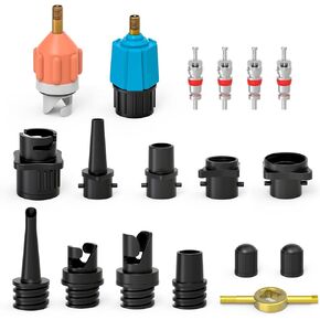 Inflatable SUP Pump Adaptor, Blue and Red Air Pump Adapter with 9PCS Air Valve Nozzles for Inflatable Boat, Inflatable Kayak Pump Adapter, SUP Valve Adapter, Stand Up Paddle Board, etc.