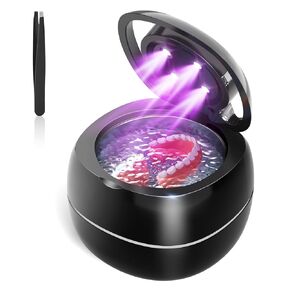 Ultrasonic Retainer Cleaner, 30W/42Khz Professional Retainer Cleaner Machine with Digital Timer, 180ML Portable Ultrasonic Retainer Jewelry Cleaner for Dentures, Aligner, Braces, Mouth Guard(Black)