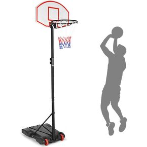 Giantex Portable Basketball Hoop with Wheels, 5.8-6.8 Ft Adjustable 28 Inch Backboard Basketball Goal, Height Adjustable Youth Junior Kids Basketball Hoop for Outdoor Indoor Driveway Garage
