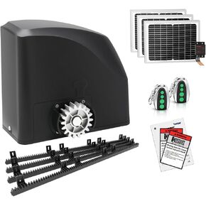 TOPENS DKR1100ST Solar Sliding Gate Opener Rack Drive Automatic Gate Motor for Heavy Driveway Slide Gates Up to 2600 Pounds, Electric Gate Operator Battery Powered with Solar Panel Remote Control Kit