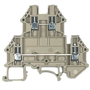 ICI Dinkle DKK2.5N 20 Pieces Two Tier DIN Rail Terminal Block Beige Color Screw Type Press-fit Jumper Style UL 12-22AWG, 20A, 600V Two-Tier